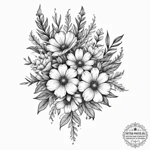 Tattoo sketch wildflower bouquet, ink illustr... - эскиз тату (№1756162442_0, 25.08.2025 22:54) — tattoo-photo.ru