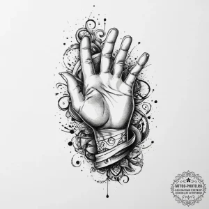 Tattoo sketch hands with a scroll, artistic t... - эскиз тату (№1756167483_0, 26.08.2025 00:18) — tattoo-photo.ru