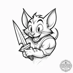 Tattoo sketch tom and jerry with a knife - эскиз тату (№1756167896_0, 26.08.2025 00:24) — tattoo-photo.ru
