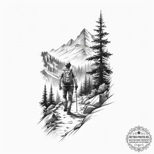 Tattoo sketch hiking a person on a trail, tat... - эскиз тату (№1756168295_0, 26.08.2025 00:31) — tattoo-photo.ru