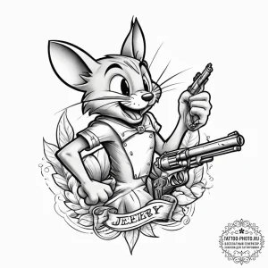 Tattoo sketch tom and jerry with a gun, conce... - эскиз тату (№1756172208_0, 26.08.2025 01:36) — tattoo-photo.ru