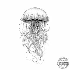 Tattoo sketch медуза с цветами - эскиз тату (№1756173014_0, 26.08.2025 01:50) — tattoo-photo.ru