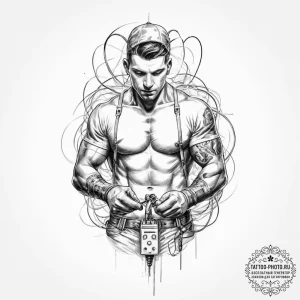 Tattoo sketch electrician a person with wires - эскиз тату (№1756175617_0, 26.08.2025 02:33) — tattoo-photo.ru