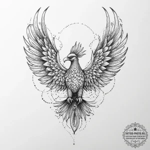Tattoo sketch phoenix rising, ink illustratio... - эскиз тату (№1756181866_0, 26.08.2025 04:17) — tattoo-photo.ru