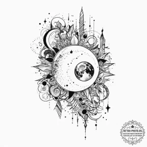 Tattoo sketch cosmic story, tattoo flash shee... - эскиз тату (№1756185498_0, 26.08.2025 05:18) — tattoo-photo.ru