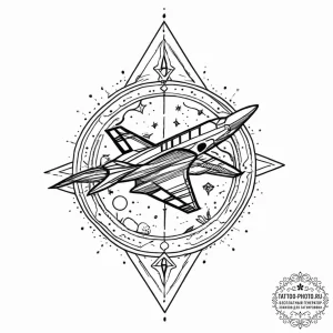 Tattoo sketch cosmic plane, tattoo flash shee... - эскиз тату (№1756187117_0, 26.08.2025 05:45) — tattoo-photo.ru