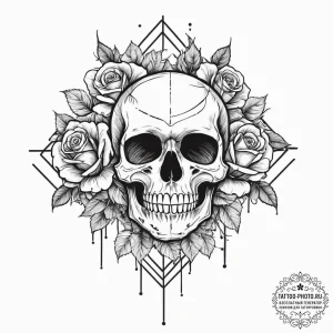 Tattoo sketch узор в виде черепа с розами, in... - эскиз тату (№1756188114_0, 26.08.2025 06:01) — tattoo-photo.ru