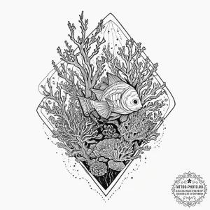 Tattoo sketch scuba diving a coral reef, tatt... - эскиз тату (№1756189715_0, 26.08.2025 06:28) — tattoo-photo.ru