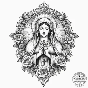 Tattoo sketch virgin mary and roses, tattoo l... - эскиз тату (№1756190729_0, 26.08.2025 06:45) — tattoo-photo.ru