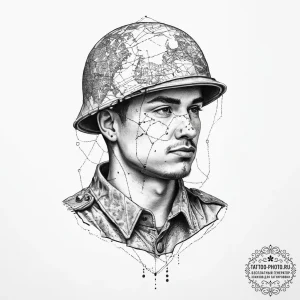 Tattoo sketch soldier with a map, artistic ta... - эскиз тату (№1756191934_0, 26.08.2025 07:05) — tattoo-photo.ru