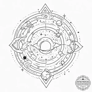 Tattoo sketch cosmic universe, tattoo flash s... - эскиз тату (№1756195339_0, 26.08.2025 08:02) — tattoo-photo.ru