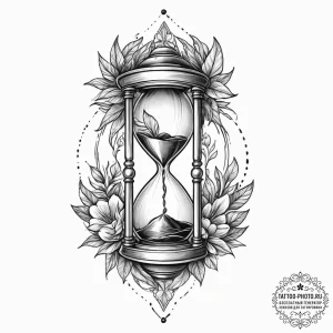 Tattoo sketch hourglass with plants inside, t... - эскиз тату (№1756198567_0, 26.08.2025 08:56) — tattoo-photo.ru