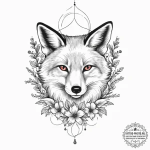 Tattoo sketch a fox with flowers, artistic ta... - эскиз тату (№1756198968_0, 26.08.2025 09:02) — tattoo-photo.ru