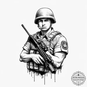 Tattoo sketch soldier with a brush, ink illus... - эскиз тату (№1756200367_0, 26.08.2025 09:26) — tattoo-photo.ru