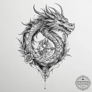 Tattoo sketch dragon with a treasure, tattoo... - эскиз тату (№1756201178_0, 26.08.2025 09:39) — tattoo-photo.ru