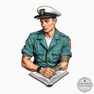 Tattoo sketch soldier with a book, artistic t... - эскиз тату (№1756203373_0, 26.08.2025 10:16) — tattoo-photo.ru