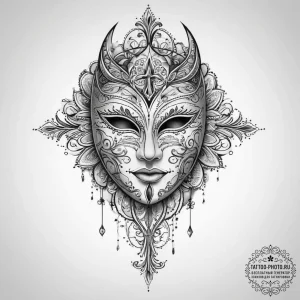 Tattoo sketch mask, concept art for tattoo, o... - эскиз тату (№1756209193_0, 26.08.2025 11:53) — tattoo-photo.ru
