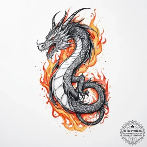 Tattoo sketch узор в виде дракона и огня, con... - эскиз тату (№1756220724_0, 26.08.2025 15:05) — tattoo-photo.ru
