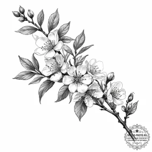 Tattoo sketch hawthorn blossom branch - эскиз тату (№1756221120_0, 26.08.2025 15:12) — tattoo-photo.ru