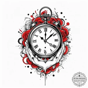 Tattoo sketch hands with a clock, ink illustr... - эскиз тату (№1756221514_0, 26.08.2025 15:18) — tattoo-photo.ru