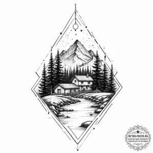 Tattoo sketch village, ink illustration for t... - эскиз тату (№1756226501_0, 26.08.2025 16:41) — tattoo-photo.ru