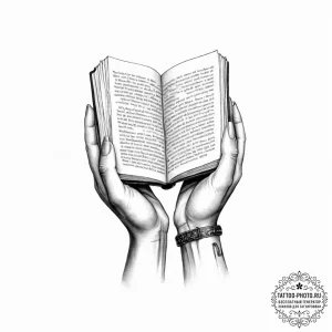 Tattoo sketch hands with a book - эскиз тату (№1756231124_0, 26.08.2025 17:58) — tattoo-photo.ru