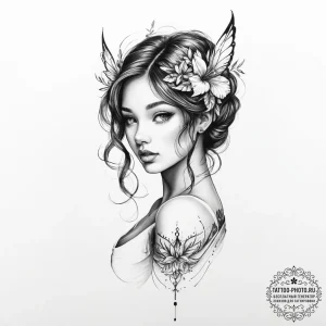 Tattoo sketch nymph tattoo - эскиз тату (№1756231914_0, 26.08.2025 18:11) — tattoo-photo.ru