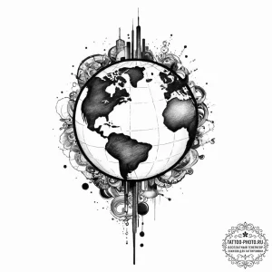 Tattoo sketch earth, ink illustration for tat... - эскиз тату (№1756237090_0, 26.08.2025 19:38) — tattoo-photo.ru