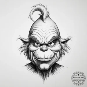 Tattoo sketch the grinch with a horn, concept... - эскиз тату (№1756237678_0, 26.08.2025 19:47) — tattoo-photo.ru