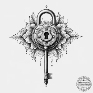 Tattoo sketch key with a lock, tattoo flash s... - эскиз тату (№1756237874_0, 26.08.2025 19:51) — tattoo-photo.ru