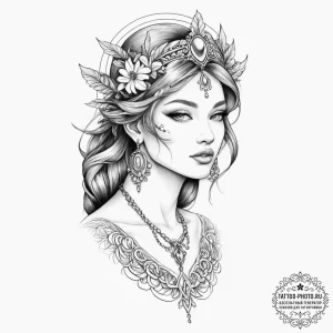 Tattoo sketch goddess tattoo - эскиз тату (№1756239054_0, 26.08.2025 20:10) — tattoo-photo.ru
