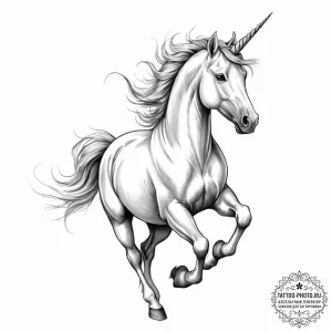 Tattoo sketch unicorn galloping, tattoo flash... - эскиз тату (№1756239447_0, 26.08.2025 20:17) — tattoo-photo.ru