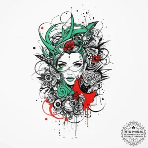 Tattoo sketch green, tattoo flash sheet desig... - эскиз тату (№1756246975_0, 26.08.2025 22:22) — tattoo-photo.ru