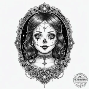 Tattoo sketch the conjuring annabelle doll, t... - эскиз тату (№1756249587_0, 26.08.2025 23:06) — tattoo-photo.ru
