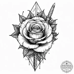 Tattoo sketch a rose with a dagger, tattoo dr... - эскиз тату (№1756256902_0, 27.08.2025 01:08) — tattoo-photo.ru