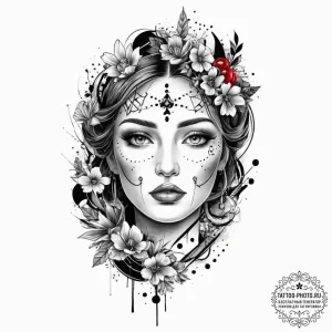 Tattoo sketch holy portrayal, tattoo flash sh... - эскиз тату (№1756258668_0, 27.08.2025 01:37) — tattoo-photo.ru