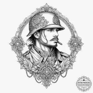 Tattoo sketch soldier with a chain, tattoo li... - эскиз тату (№1756259460_0, 27.08.2025 01:51) — tattoo-photo.ru