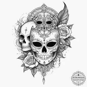 Tattoo sketch feathered mask tattoo, ink illu... - эскиз тату (№1756264454_0, 27.08.2025 03:14) — tattoo-photo.ru