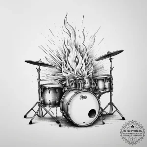Tattoo sketch musician a drum set with fire,... - эскиз тату (№1756265460_0, 27.08.2025 03:31) — tattoo-photo.ru