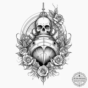 Tattoo sketch soldier with a submarine, artis... - эскиз тату (№1756271116_0, 27.08.2025 05:05) — tattoo-photo.ru