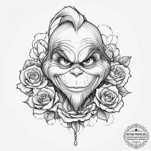 Tattoo sketch the grinch with a hair, tattoo... - эскиз тату (№1756272134_0, 27.08.2025 05:22) — tattoo-photo.ru
