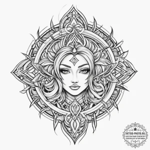Tattoo sketch blessed scene, tattoo flash she... - эскиз тату (№1756272329_0, 27.08.2025 05:25) — tattoo-photo.ru
