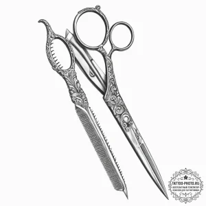 Tattoo sketch scissors with a comb - эскиз тату (№1756274686_0, 27.08.2025 06:04) — tattoo-photo.ru