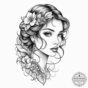 Tattoo sketch узор в виде женского портрета,... - эскиз тату (№1756275080_0, 27.08.2025 06:11) — tattoo-photo.ru
