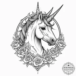 Tattoo sketch unicorn with a horn, concept ar... - эскиз тату (№1756276258_0, 27.08.2025 06:30) — tattoo-photo.ru