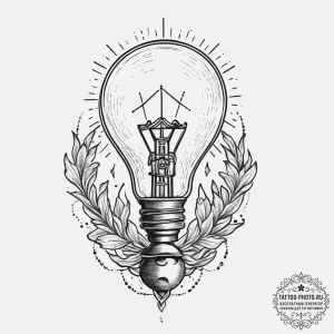 Tattoo sketch lamp with a glowing lightbulb,... - эскиз тату (№1756276456_0, 27.08.2025 06:34) — tattoo-photo.ru