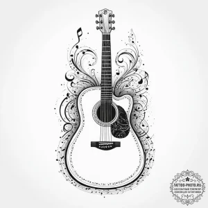 Tattoo sketch music acoustic guitar with musi... - эскиз тату (№1756276849_0, 27.08.2025 06:40) — tattoo-photo.ru