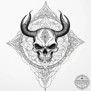 Tattoo sketch skull with horns, ink illustrat... - эскиз тату (№1756278627_0, 27.08.2025 07:10) — tattoo-photo.ru