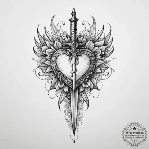 Tattoo sketch узор в виде сердца с кинжалом,... - эскиз тату (№1756281190_0, 27.08.2025 07:53) — tattoo-photo.ru