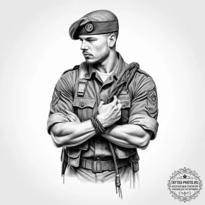 Tattoo sketch soldier with a knot - эскиз тату (№1756284941_0, 27.08.2025 08:55) — tattoo-photo.ru
